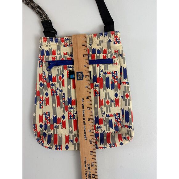 KAVU Keepalong Crossbody Bag Geometric Print Red Blue Gray Rope Strap - Picture 11 of 12